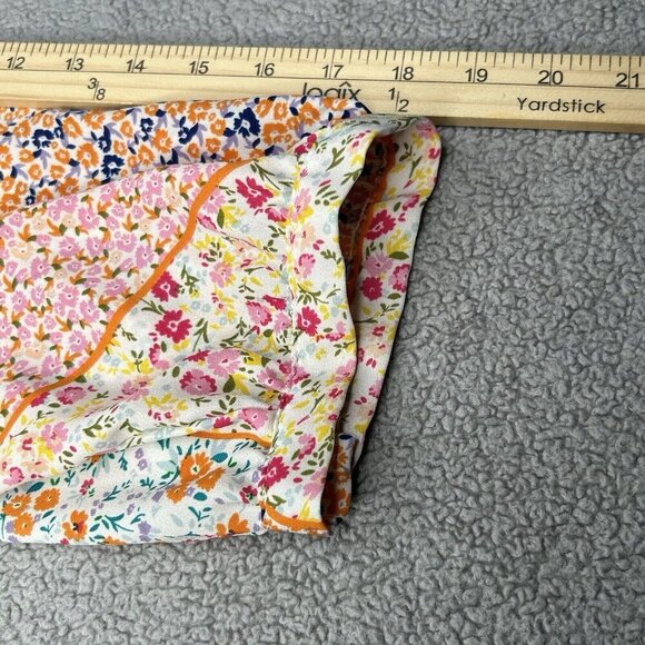 Rose+Olive Top 1X Patchwork Print Orange Pink Floral Boho Smocking Drape Light - Picture 12 of 14